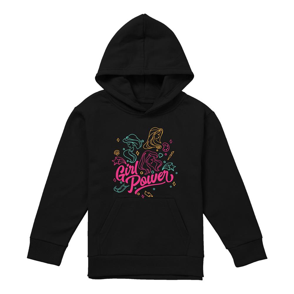 Black - Front - Disney Princess Childrens-Kids Girl Power Jasmine Rapunzel Ariel Line Art Hoodie