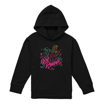 Black - Front - Disney Princess Childrens-Kids Girl Power Jasmine Rapunzel Ariel Line Art Hoodie