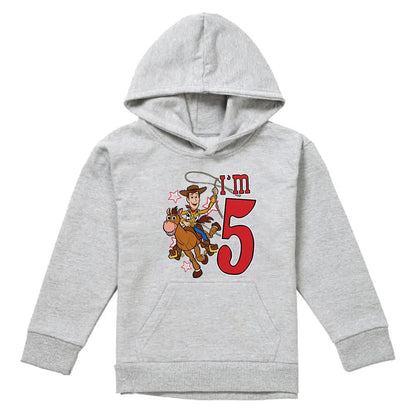 Athletic Heather - Front - Toy Story Childrens-Kids I´m 5 Woody Heather Birthday Pullover Hoodie