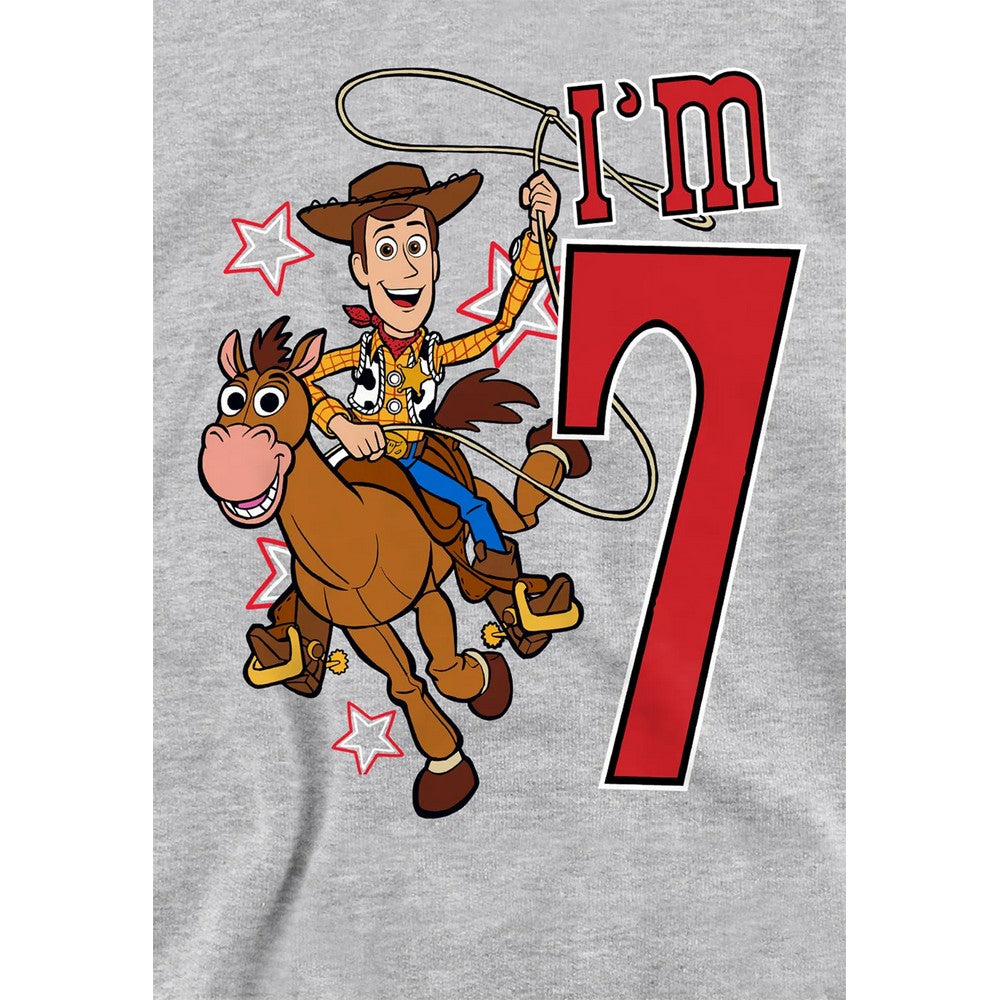 Athletic Heather - Side - Toy Story Childrens-Kids I´m 7 Woody Heather Birthday Pullover Hoodie