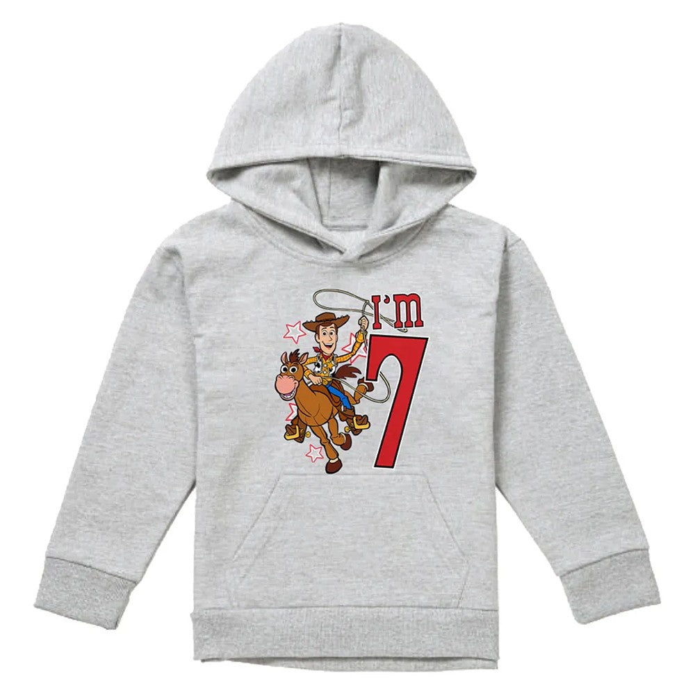 Athletic Heather - Front - Toy Story Childrens-Kids I´m 7 Woody Heather Birthday Pullover Hoodie