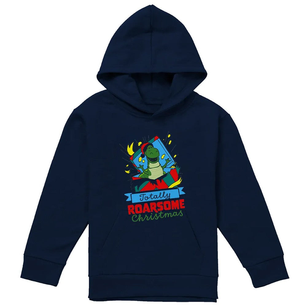 Navy - Front - Toy Story Childrens-Kids Roarsome Rex Heather Christmas Hoodie