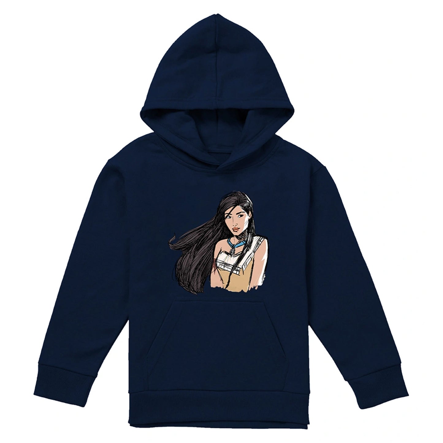 Navy - Front - Pocahontas Childrens-Kids Sketch Hoodie