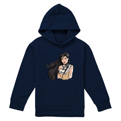 Navy - Front - Pocahontas Childrens-Kids Sketch Hoodie