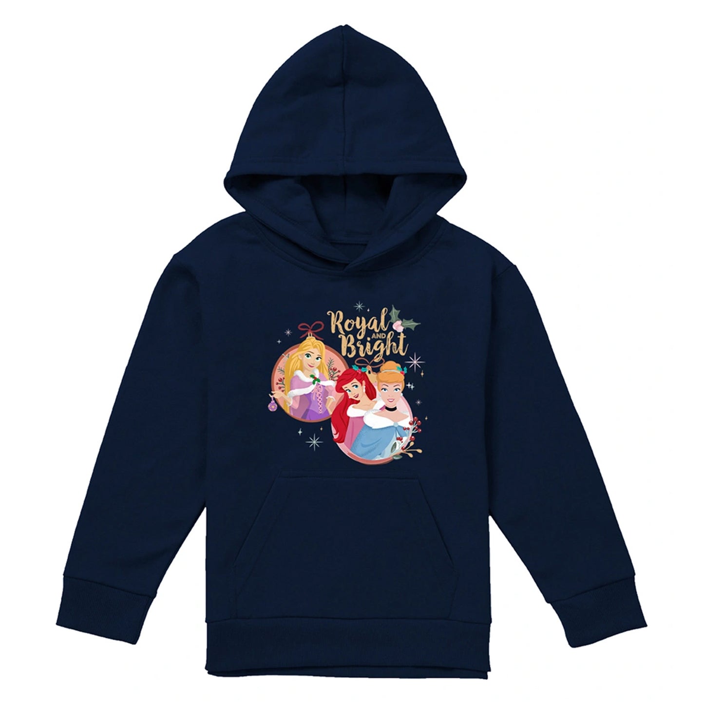 Navy - Front - Disney Princess Childrens-Kids Royal And Bright Christmas Hoodie