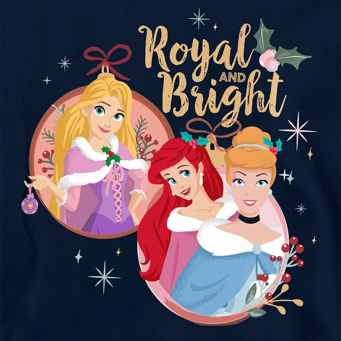 Navy - Side - Disney Princess Childrens-Kids Royal And Bright Christmas Hoodie