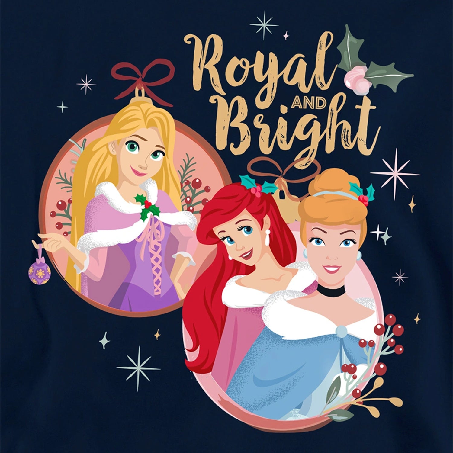 Navy - Side - Disney Princess Childrens-Kids Royal And Bright Christmas Hoodie