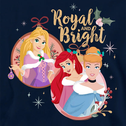Navy - Side - Disney Princess Childrens-Kids Royal And Bright Christmas Hoodie