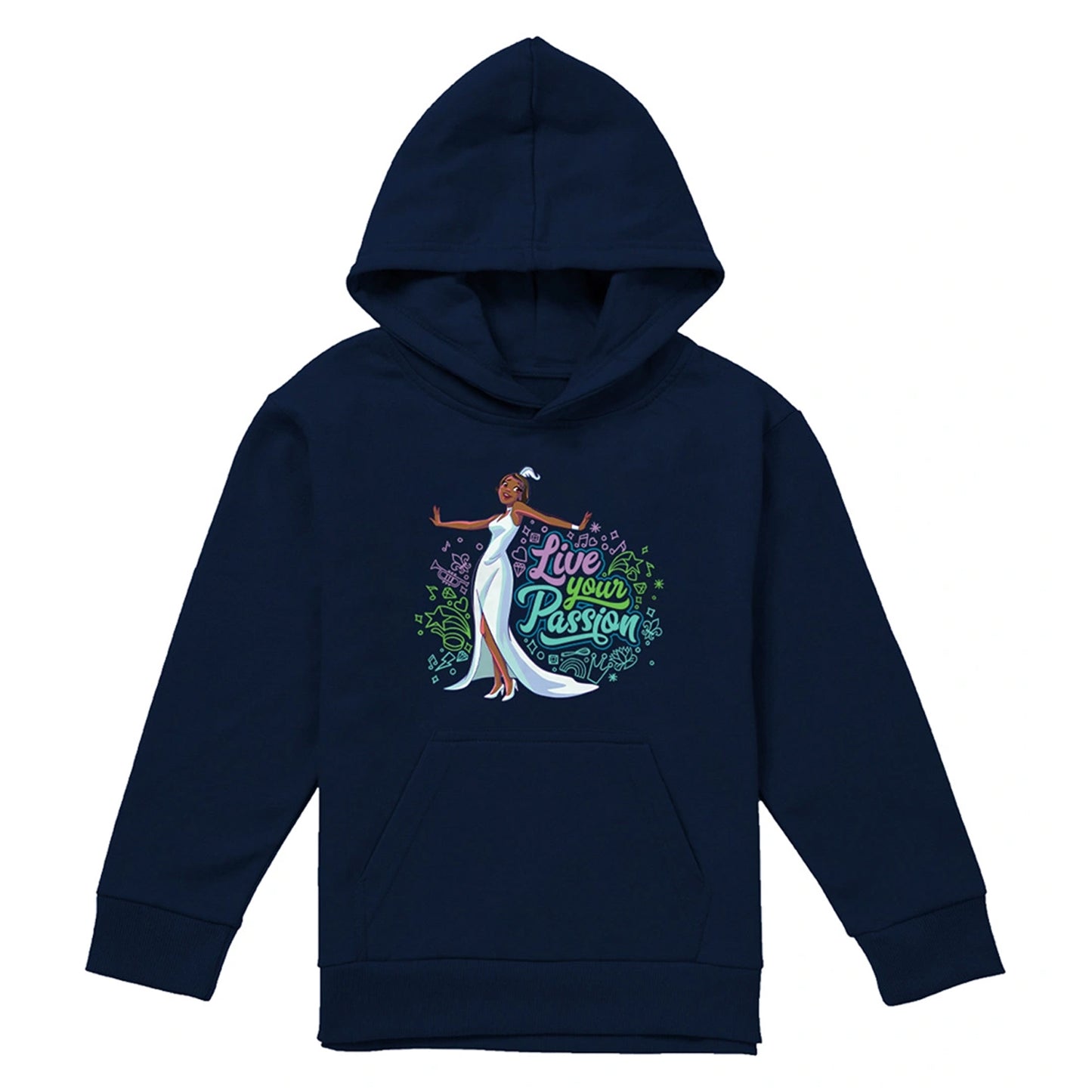 Navy - Front - The Princess and the Frog Childrens-Kids Live Your Passion Tiana Hoodie