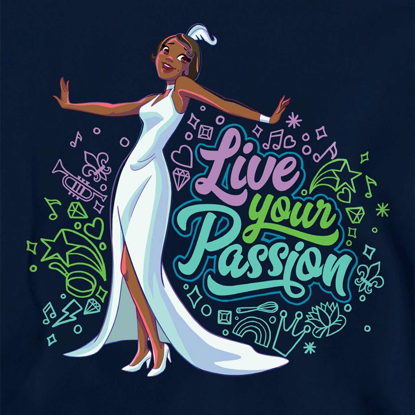 Navy - Side - The Princess and the Frog Childrens-Kids Live Your Passion Tiana Hoodie