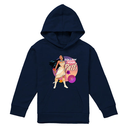Navy - Front - Pocahontas Childrens-Kids Follow Your Path Hoodie