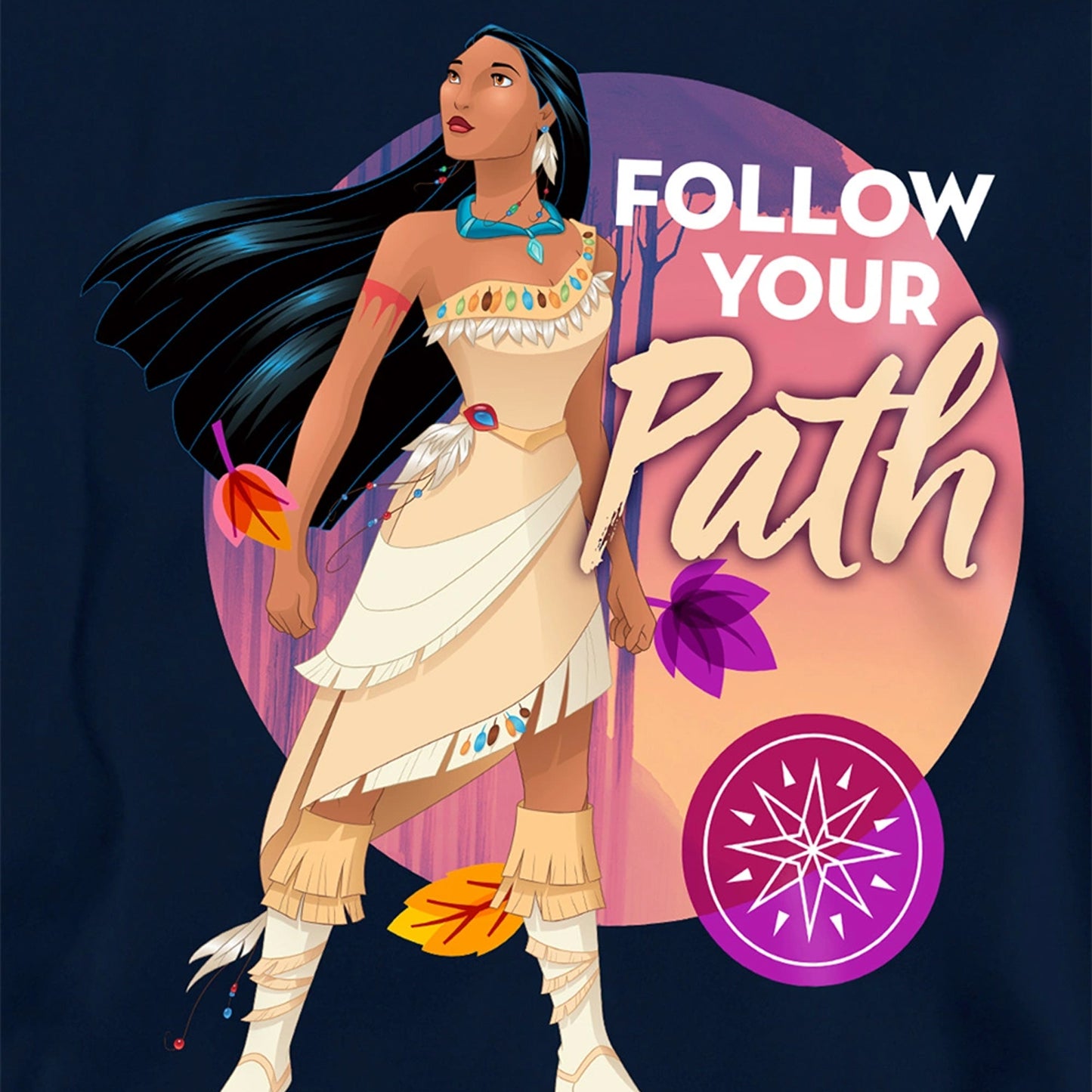 Navy - Side - Pocahontas Childrens-Kids Follow Your Path Hoodie