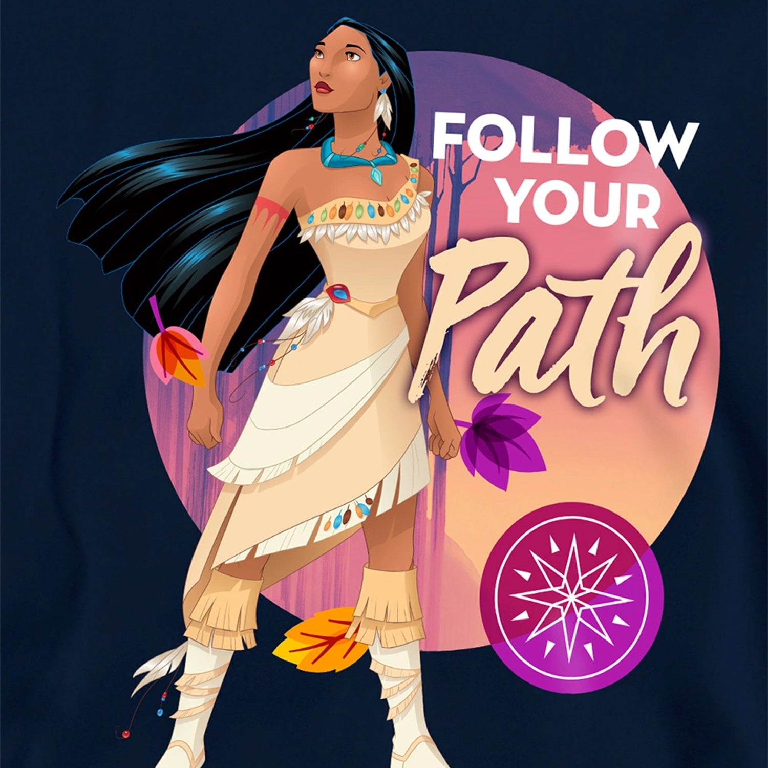 Navy - Side - Pocahontas Childrens-Kids Follow Your Path Hoodie