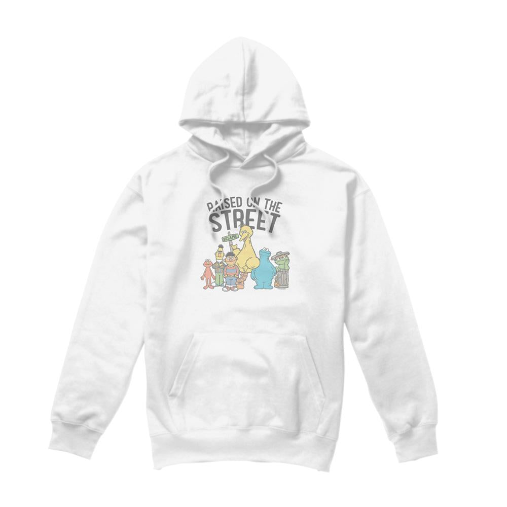 White - Front - Sesame Street Unisex Adult Raised On The Streets Hoodie