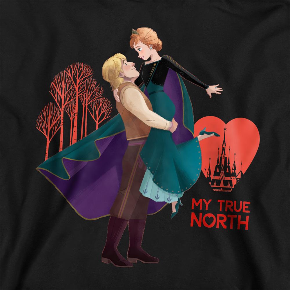 Black - Side - Frozen Childrens-Kids My True North Anna Kristoff Valentine`s Day Pullover Hoodie