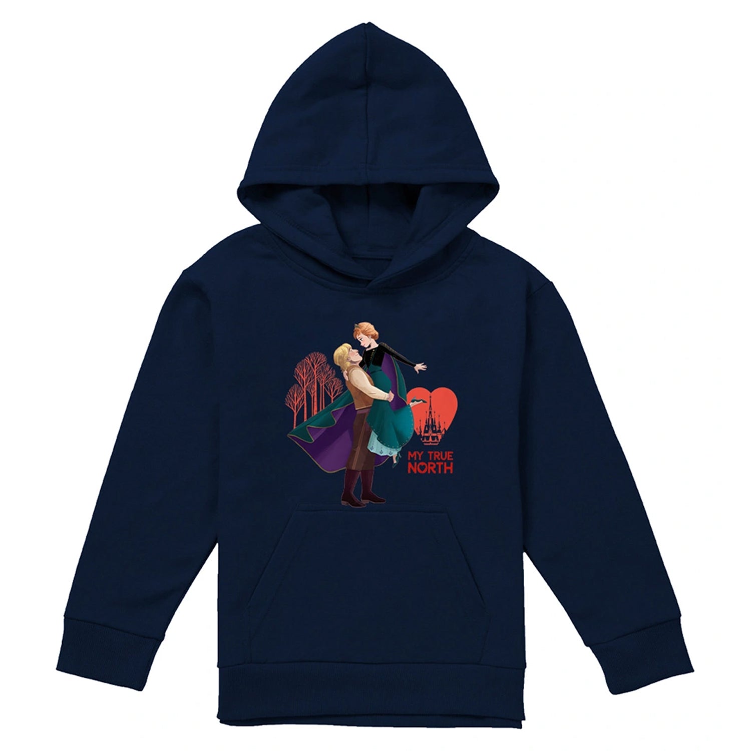 Navy - Front - Frozen Childrens-Kids My True North Anna Kristoff Valentine`s Day Pullover Hoodie