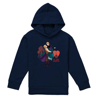 Navy - Front - Frozen Childrens-Kids My True North Anna Kristoff Valentine`s Day Pullover Hoodie