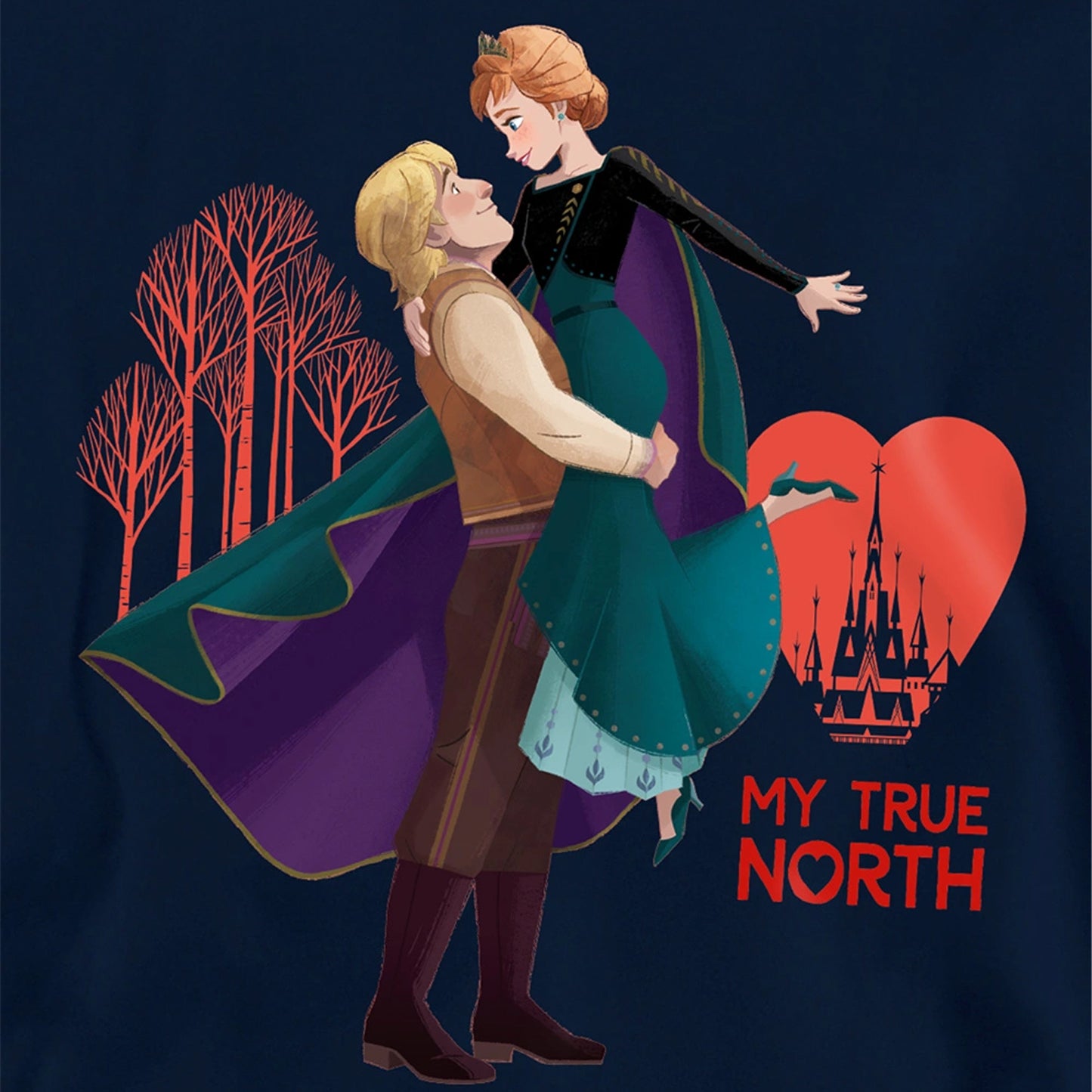Navy - Side - Frozen Childrens-Kids My True North Anna Kristoff Valentine`s Day Pullover Hoodie