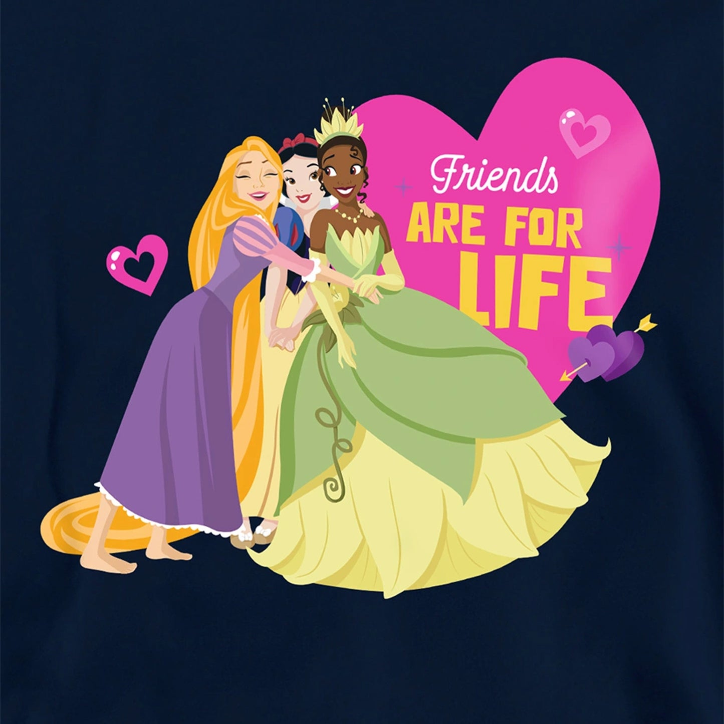 Navy - Side - Disney Princess Childrens-Kids Friends Are For Life Valentine`s Day Hoodie