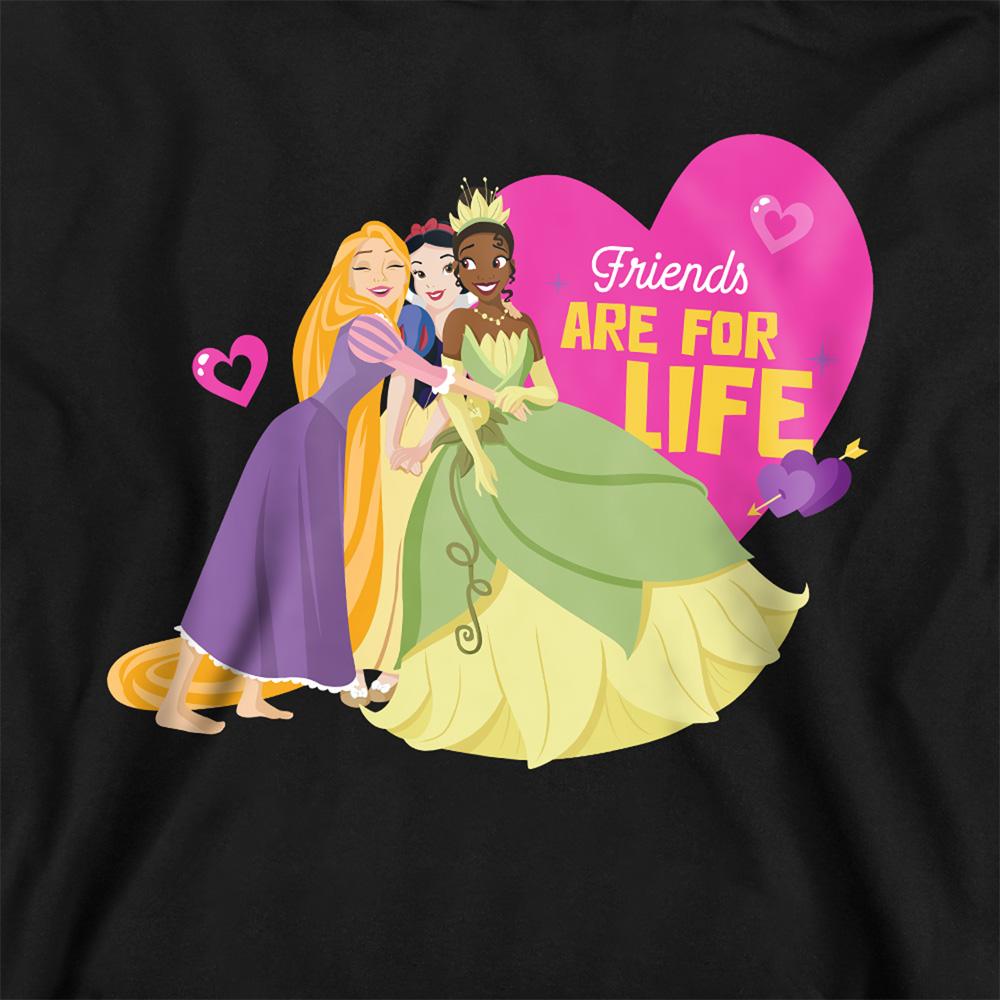 Black - Side - Disney Princess Childrens-Kids Friends Are For Life Valentine`s Day Hoodie