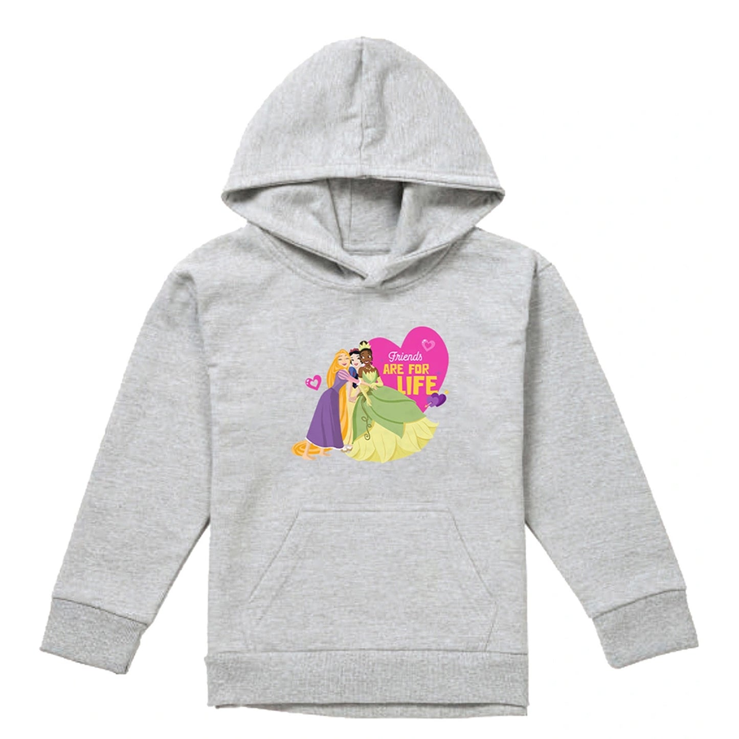 Athletic Heather - Front - Disney Princess Childrens-Kids Friends Are For Life Valentine`s Day Hoodie