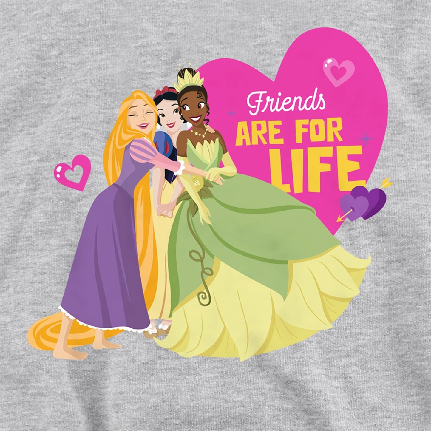 Athletic Heather - Side - Disney Princess Childrens-Kids Friends Are For Life Valentine`s Day Hoodie
