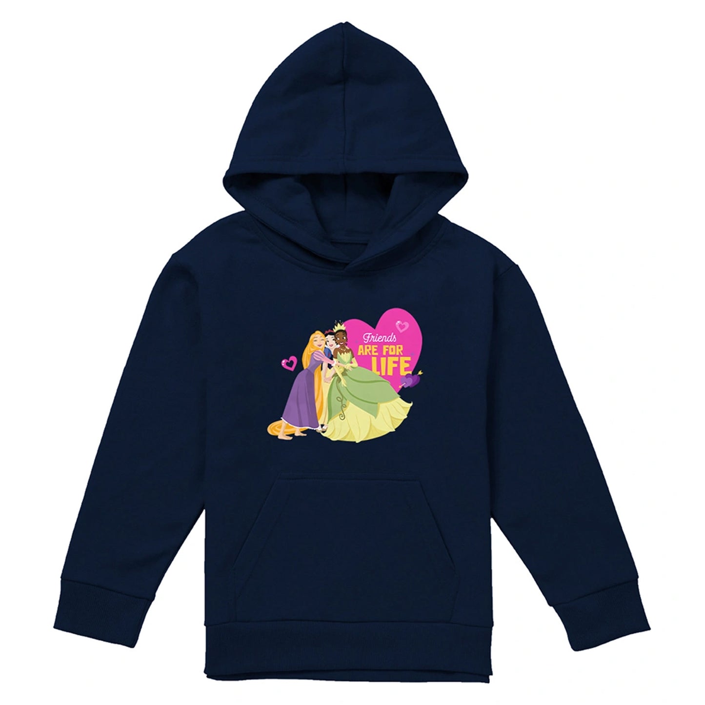 Navy - Front - Disney Princess Childrens-Kids Friends Are For Life Valentine`s Day Hoodie