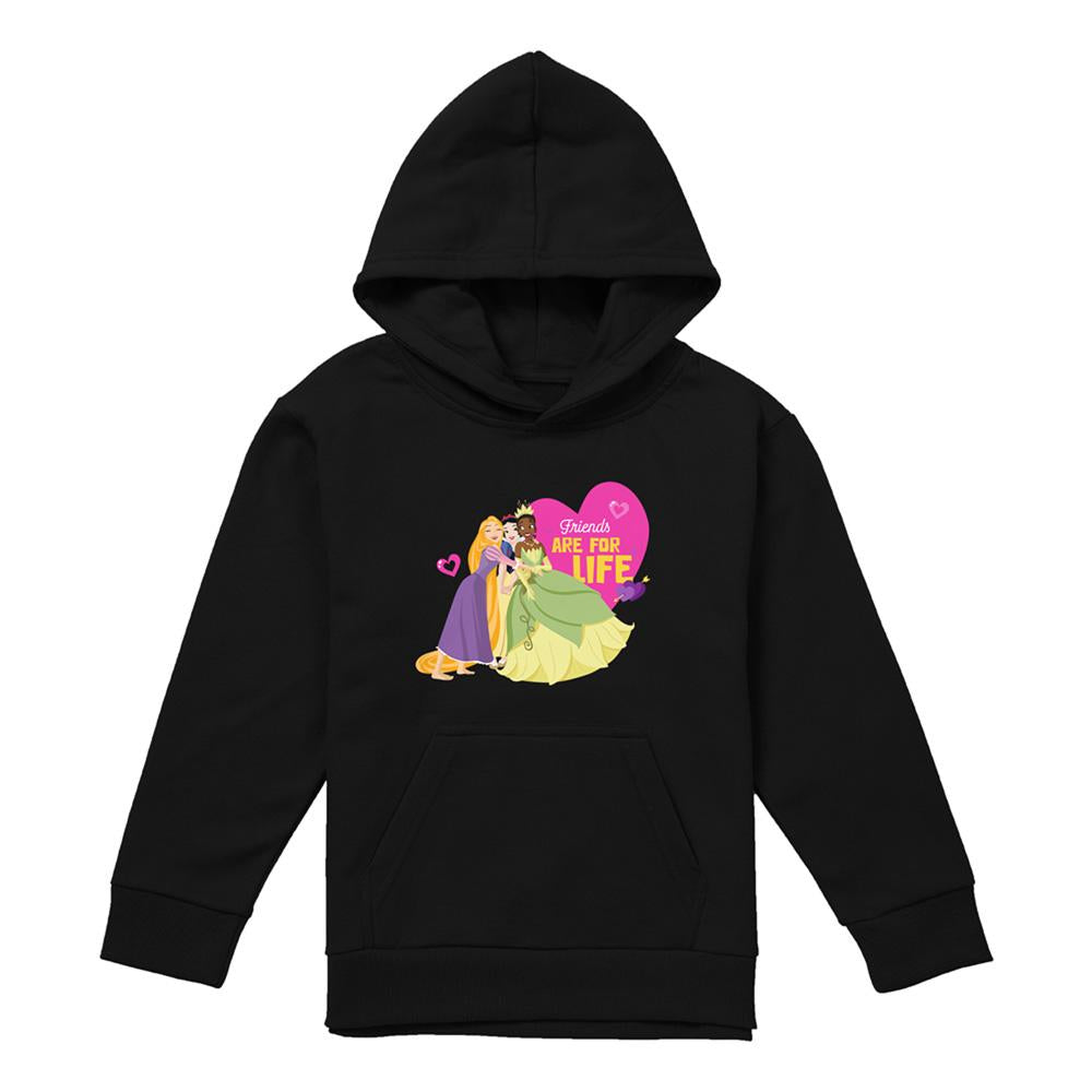 Black - Front - Disney Princess Childrens-Kids Friends Are For Life Valentine`s Day Hoodie