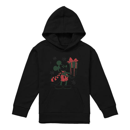 Black - Front - Mickey Mouse Childrens-Kids Present Christmas Hoodie
