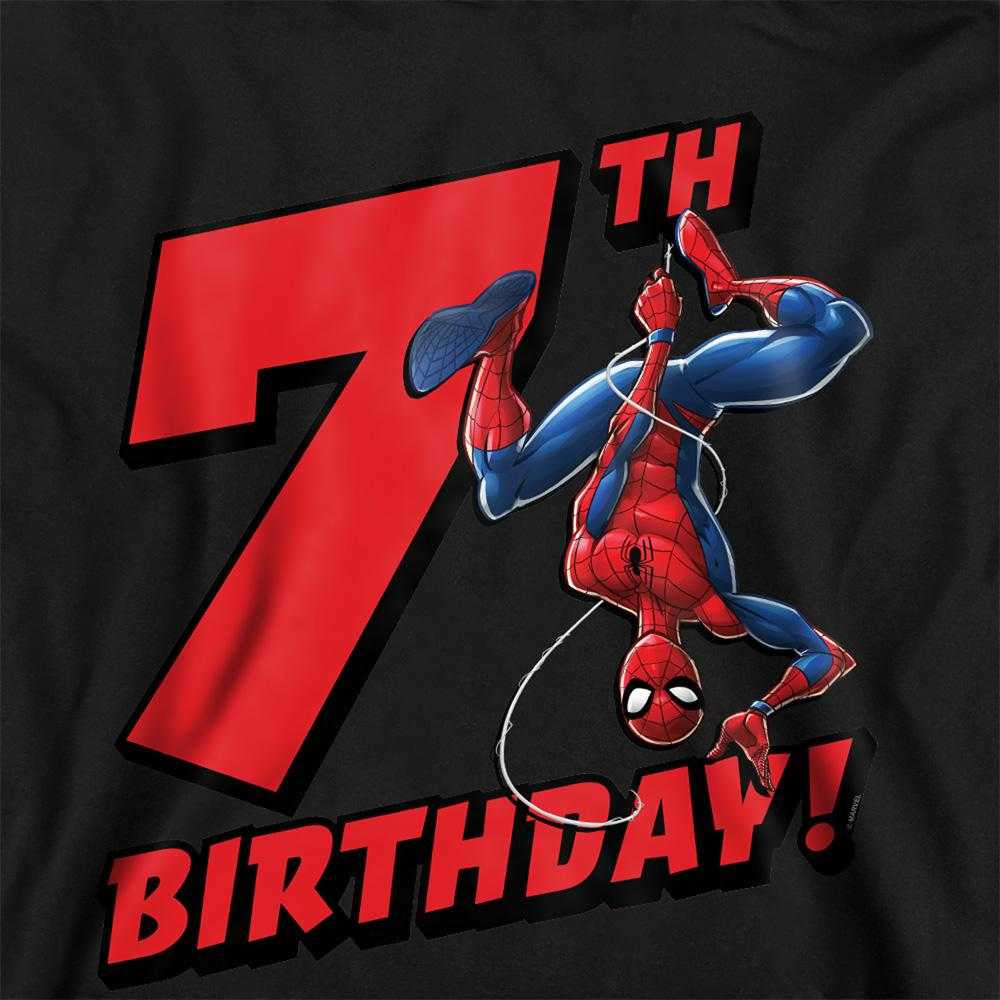 Black - Side - Spider-Man Childrens-Kids Pull Over 7th Birthday Hoodie