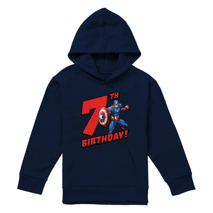 Navy - Front - Spider-Man Childrens-Kids Pull Over 7th Birthday Hoodie