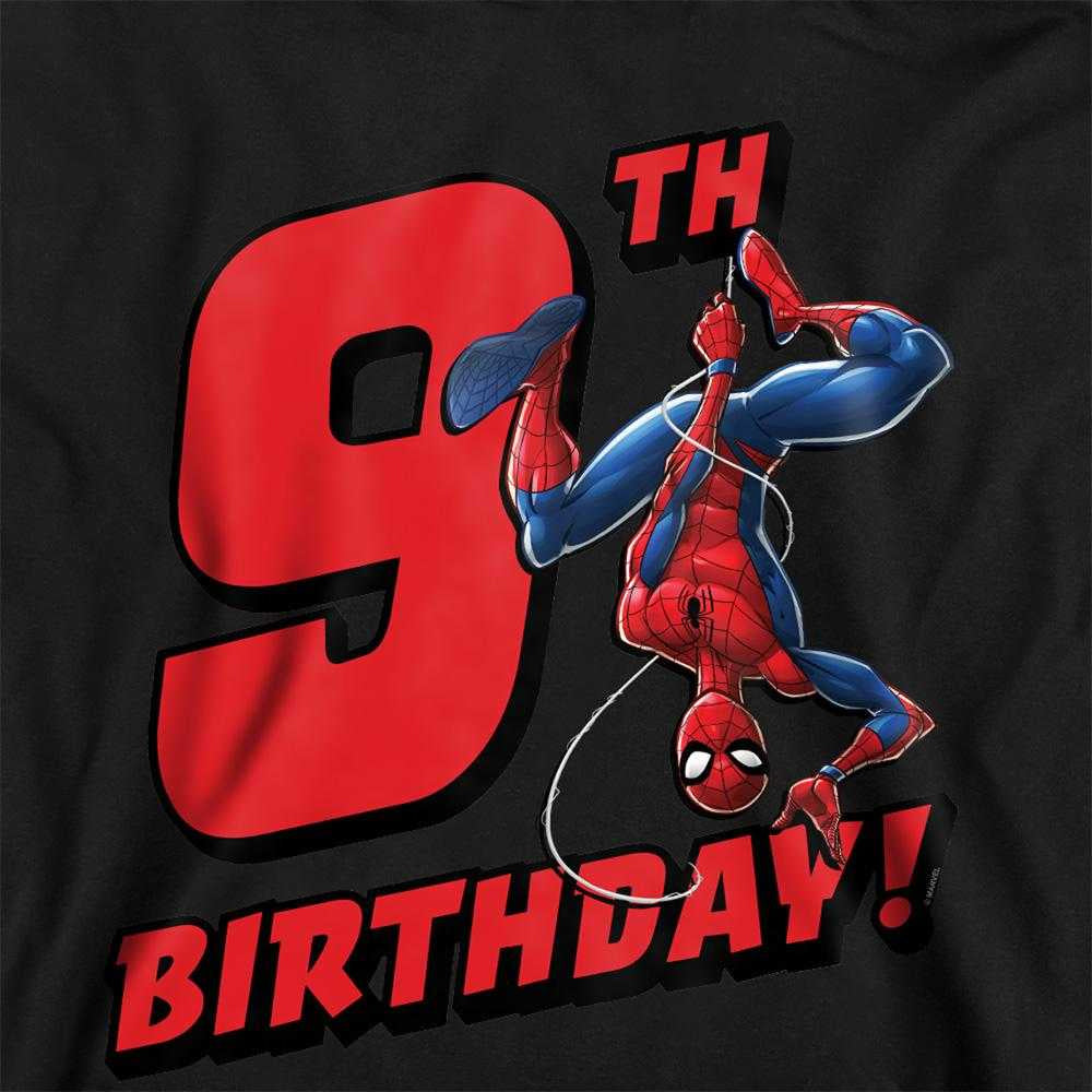 Black - Side - Spider-Man Childrens-Kids Pull Over 9th Birthday Hoodie