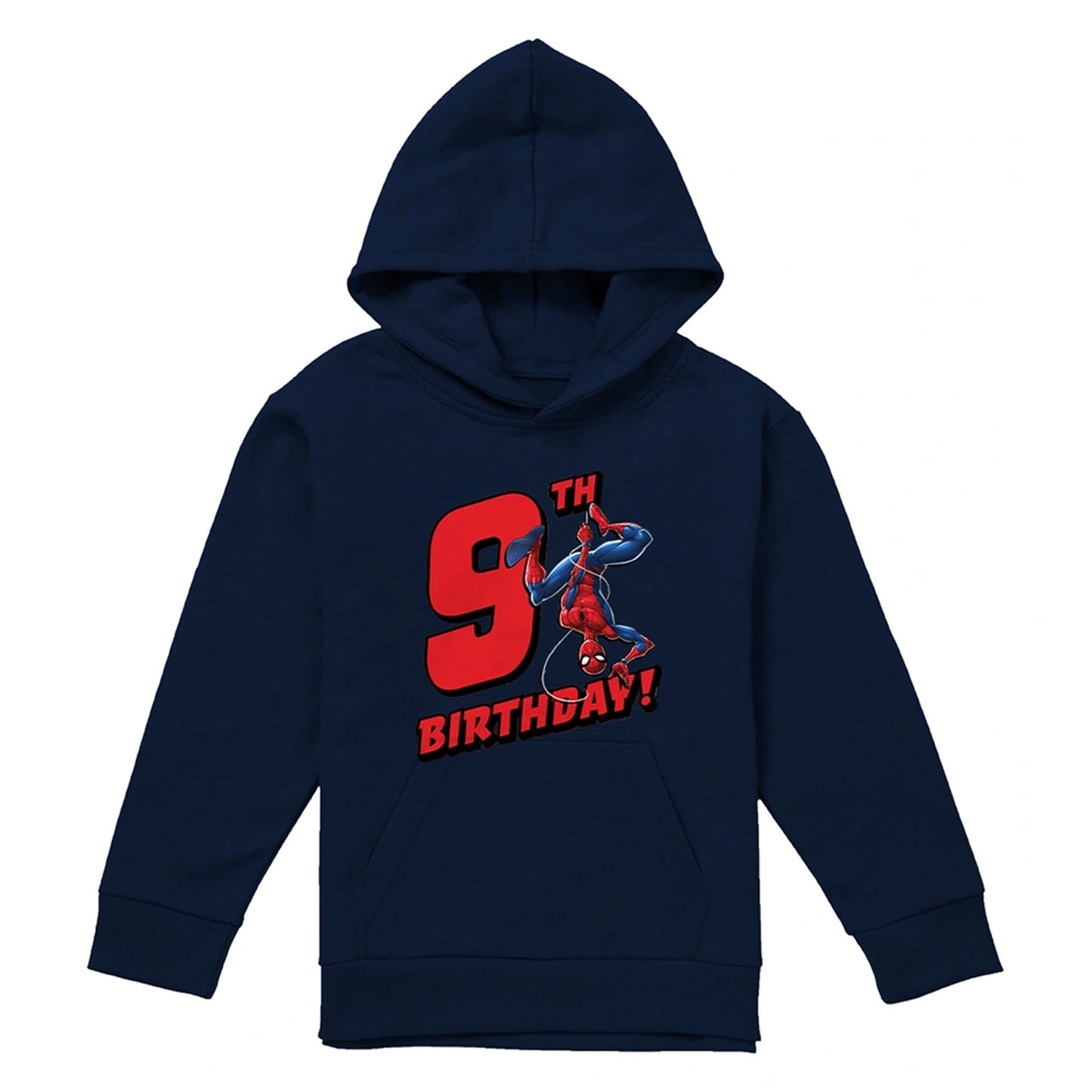 Navy - Front - Spider-Man Childrens-Kids Pull Over 9th Birthday Hoodie