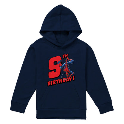 Navy - Front - Spider-Man Childrens-Kids Pull Over 9th Birthday Hoodie