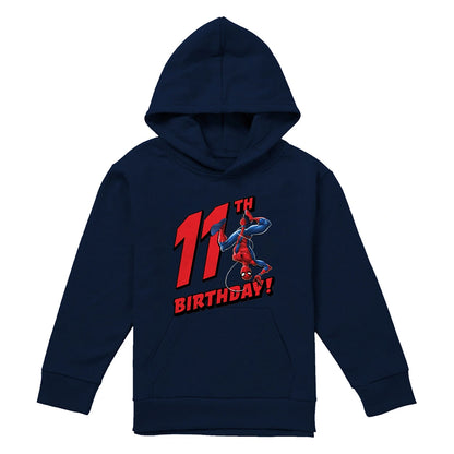 Navy - Front - Spider-Man Childrens-Kids 11th Birthday Hoodie