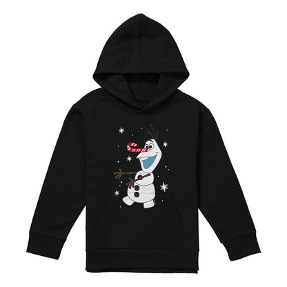 Black - Front - Frozen Childrens-Kids Olaf Candy Cane Christmas Pullover Hoodie