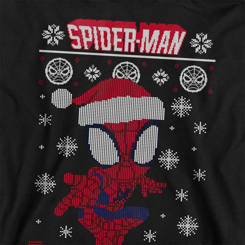 Black - Side - Spider-Man Childrens-Kids Snowflake Pull Over Christmas Hoodie