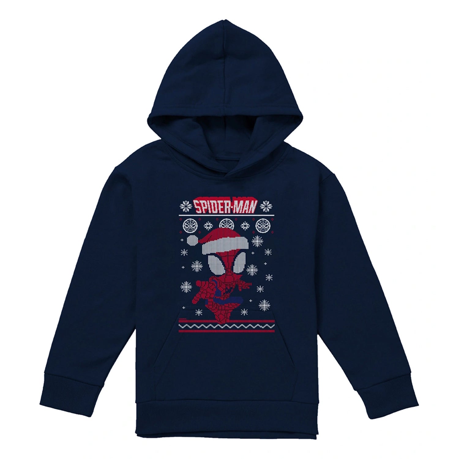 Navy - Back - Spider-Man Childrens-Kids Snowflake Pull Over Christmas Hoodie