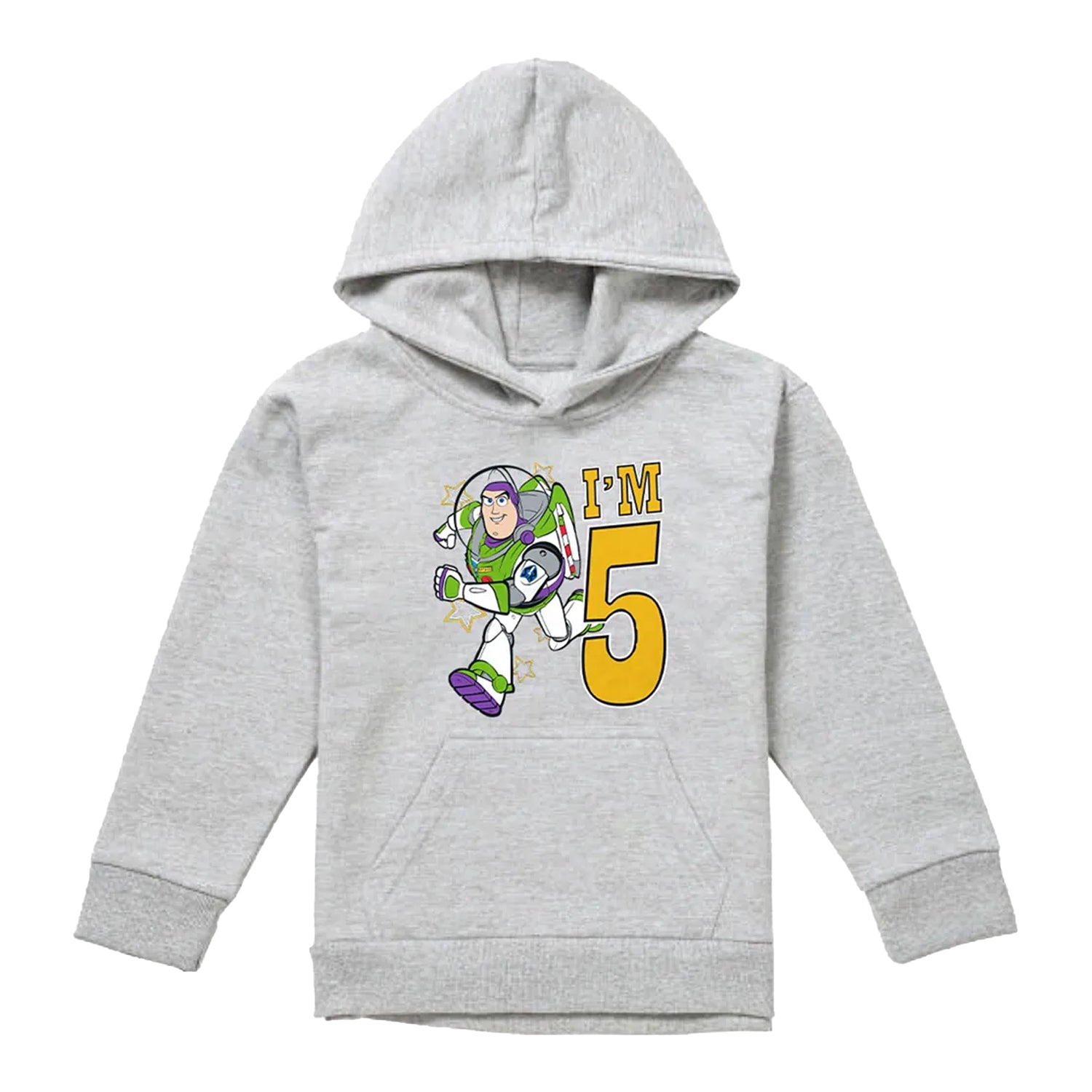 Athletic Heather - Front - Toy Story Childrens-Kids I'm 5 Buzz Lightyear Heather Birthday Pullover Hoodie