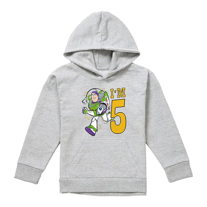 Athletic Heather - Front - Toy Story Childrens-Kids I'm 5 Buzz Lightyear Heather Birthday Pullover Hoodie