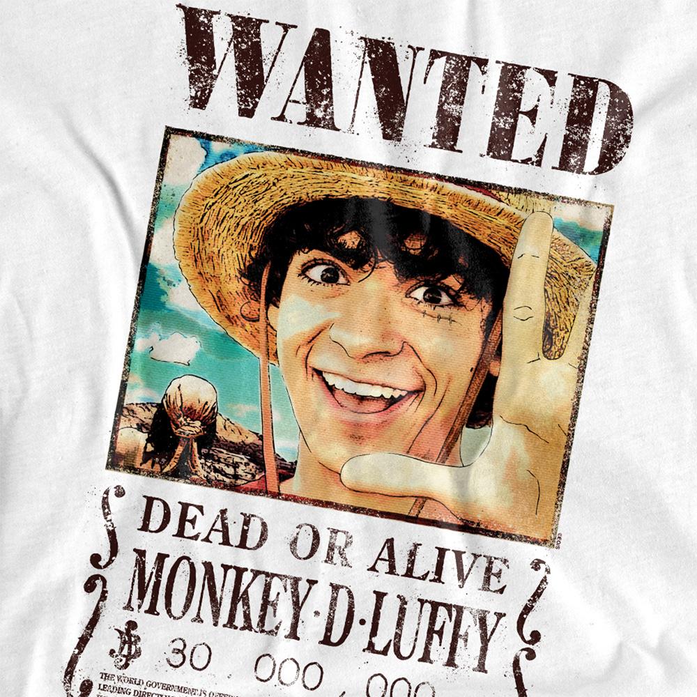 White - Side - One Piece Womens-Ladies Luffy Wanted Poster T-Shirt