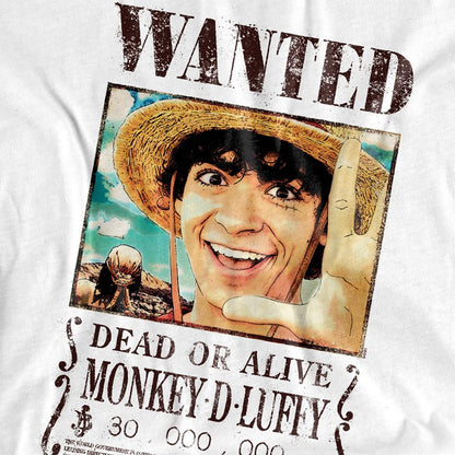 White - Side - One Piece Womens-Ladies Luffy Wanted Poster T-Shirt