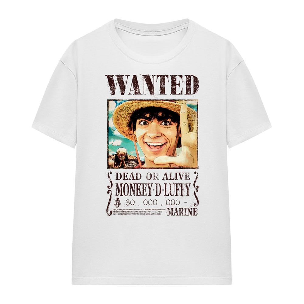 White - Front - One Piece Womens-Ladies Luffy Wanted Poster T-Shirt