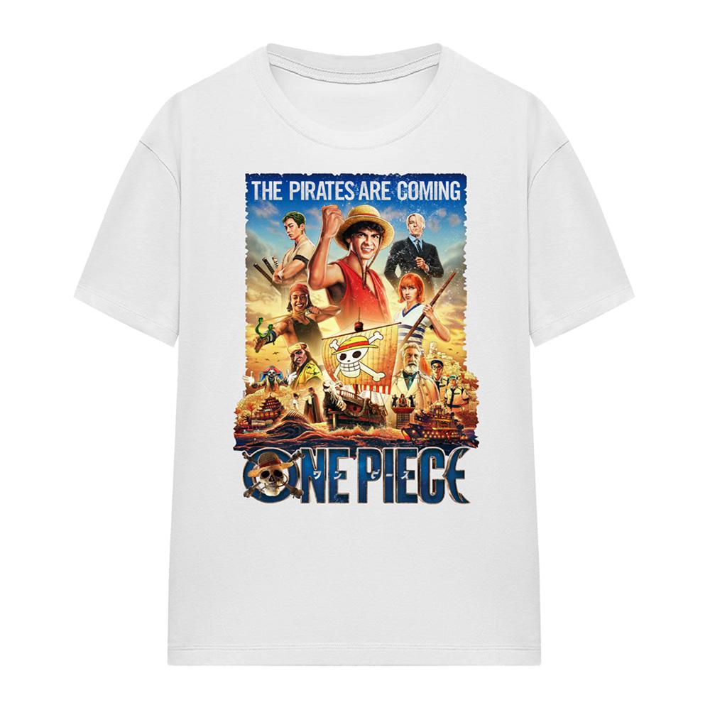 White - Front - One Piece Womens-Ladies Pirates Are Coming Poster T-Shirt