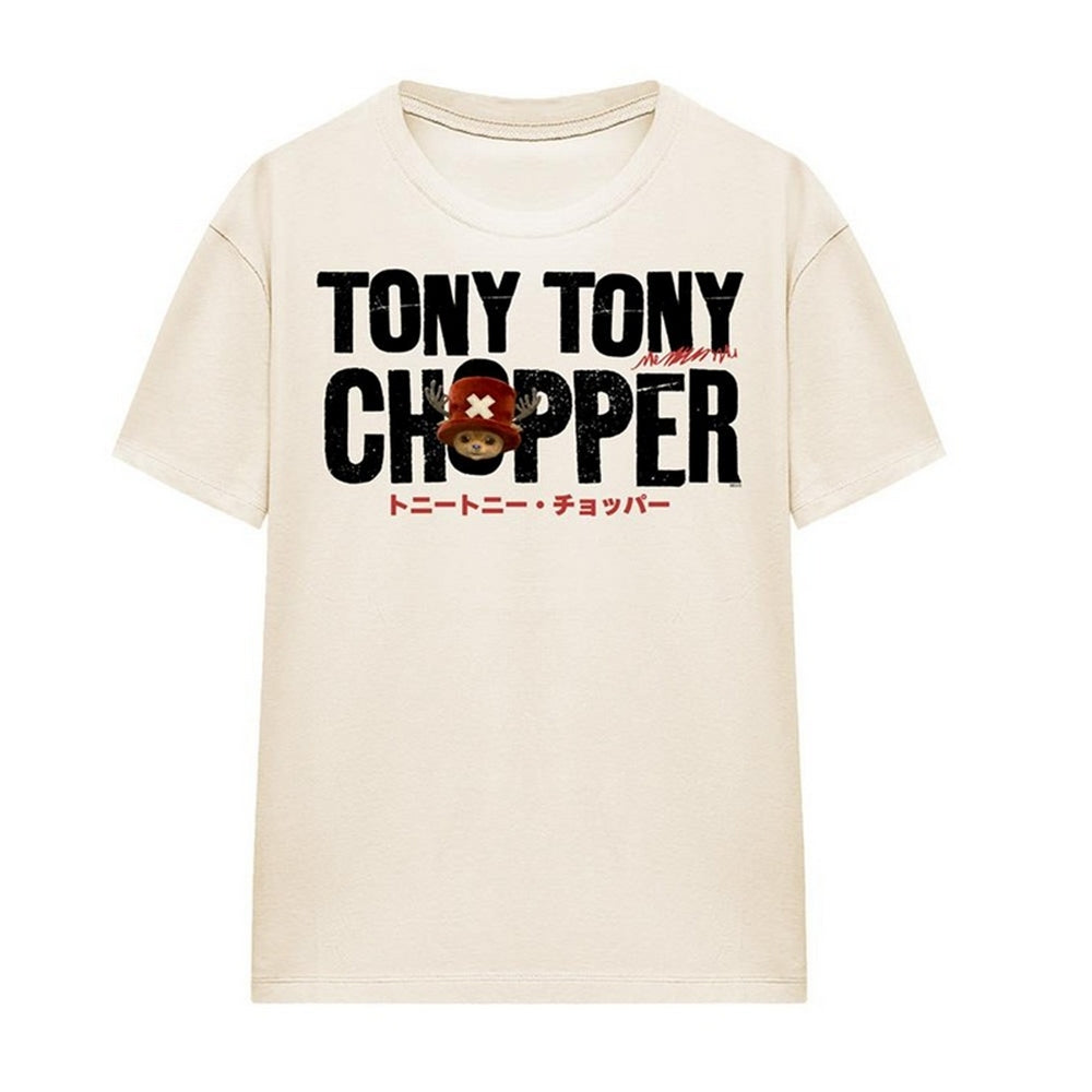 Natural - Front - One Piece Womens-Ladies Tony Tony Chopper Wordmark T-Shirt