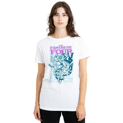 White - Lifestyle - Fantastic Four Womens-Ladies Heroic First Family Line Art T-Shirt