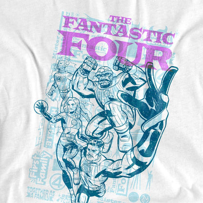 White - Side - Fantastic Four Womens-Ladies Heroic First Family Line Art T-Shirt
