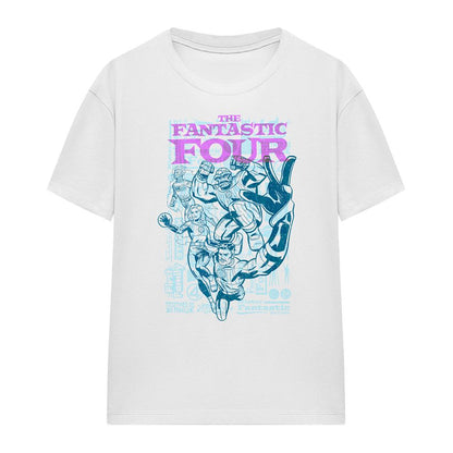 White - Front - Fantastic Four Womens-Ladies Heroic First Family Line Art T-Shirt