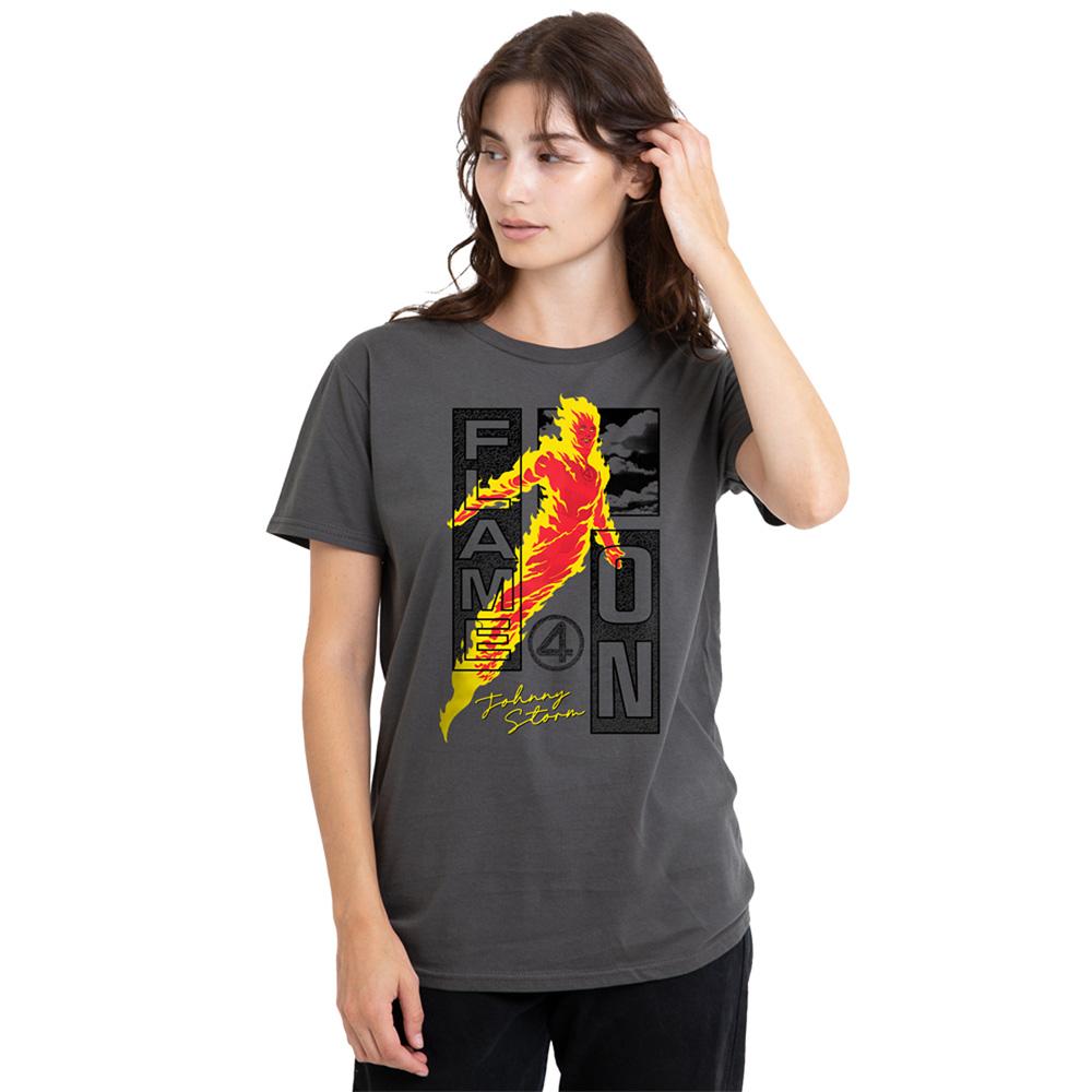 Light Graphite - Lifestyle - Fantastic Four Womens-Ladies Flame On Trend Johnny T-Shirt