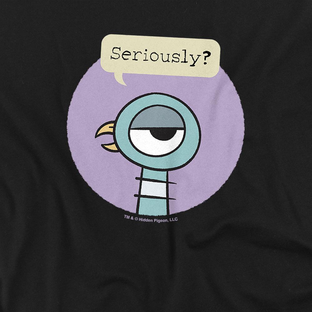Black - Side - The Pigeon Unisex Adult Seriously T-Shirt